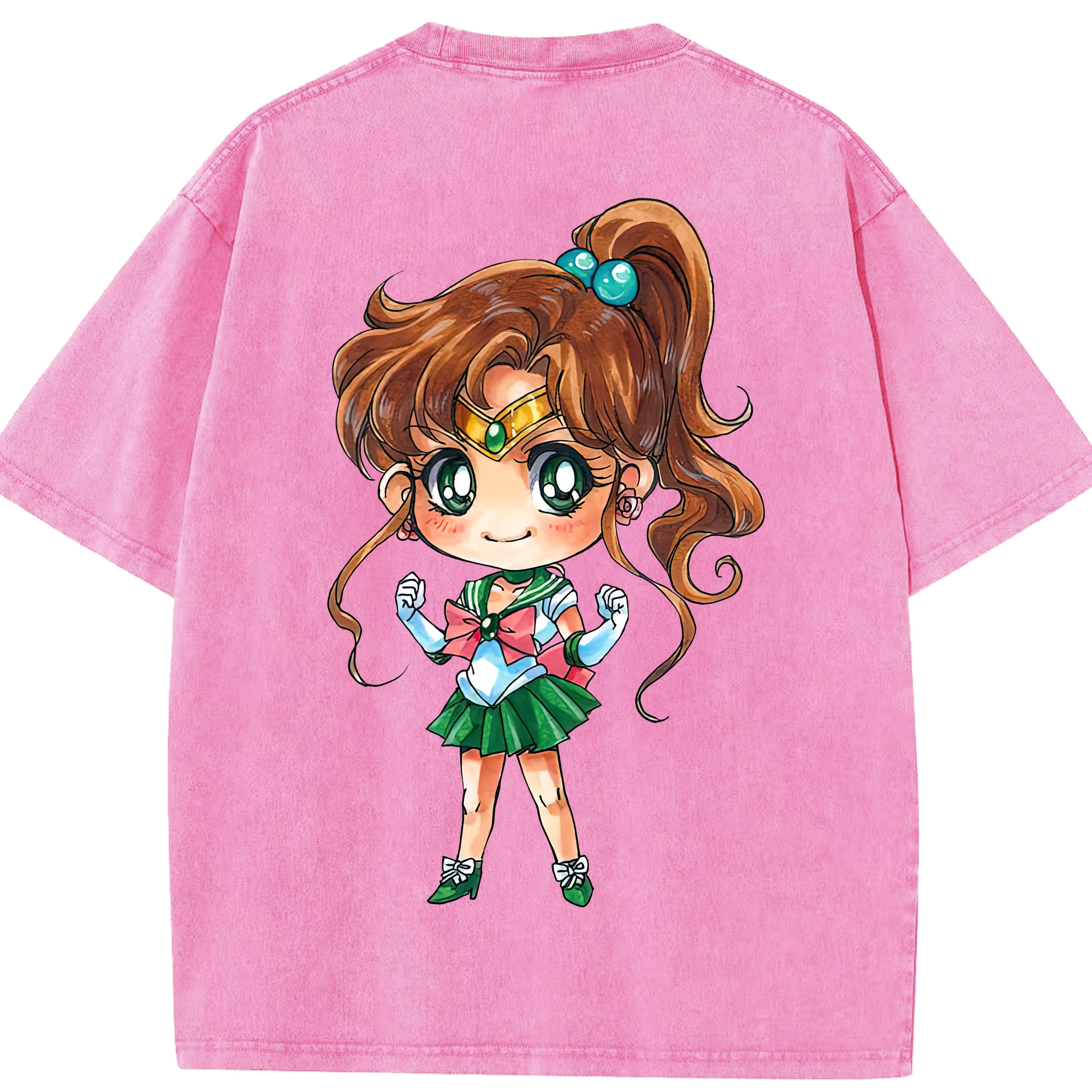 （画像用） 美少女戦士セーラームーン 木野 まこと きの まこと Sailor Moon Kino Makoto （セーラージュピター；Sailor Jupiter） 綿100% ヴィンテージ風 半袖Tシャツ（背面プリント）